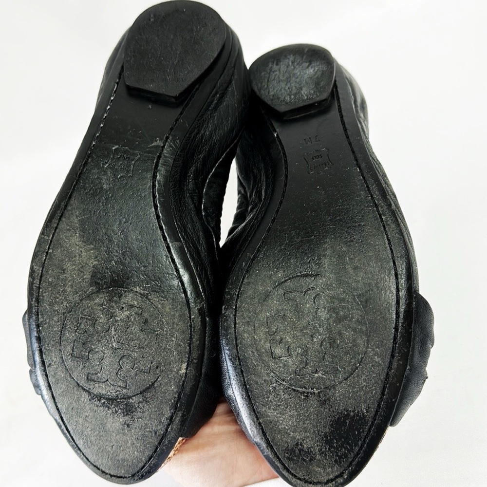 TORY BURCH “Katie” Black Leather Ballet Flats With Gold Glitter Toe Size 7 - Picture 10 of 10
